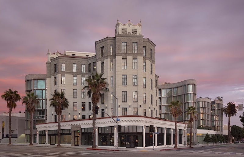 Santa Monica Proper Hotel exterior at dusk