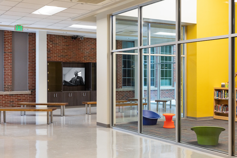 David T. Howard School media center and hallway