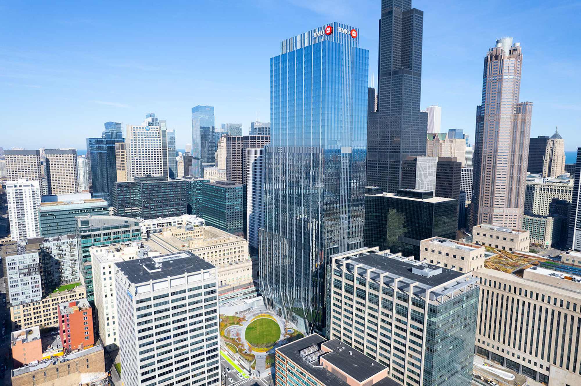 Aerial of the 51-story 320 South Canal tower in Chicago looking northeast. Photo: Ian Jolipa