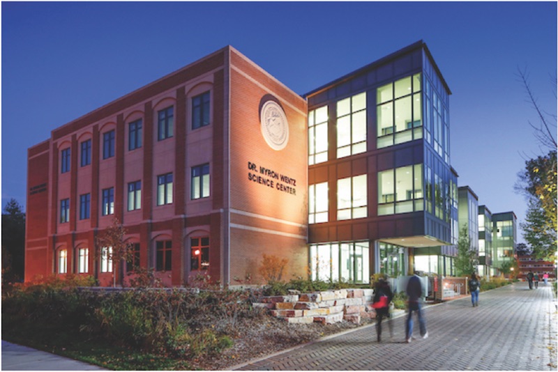 The science center is situated along a pedestrian walkway