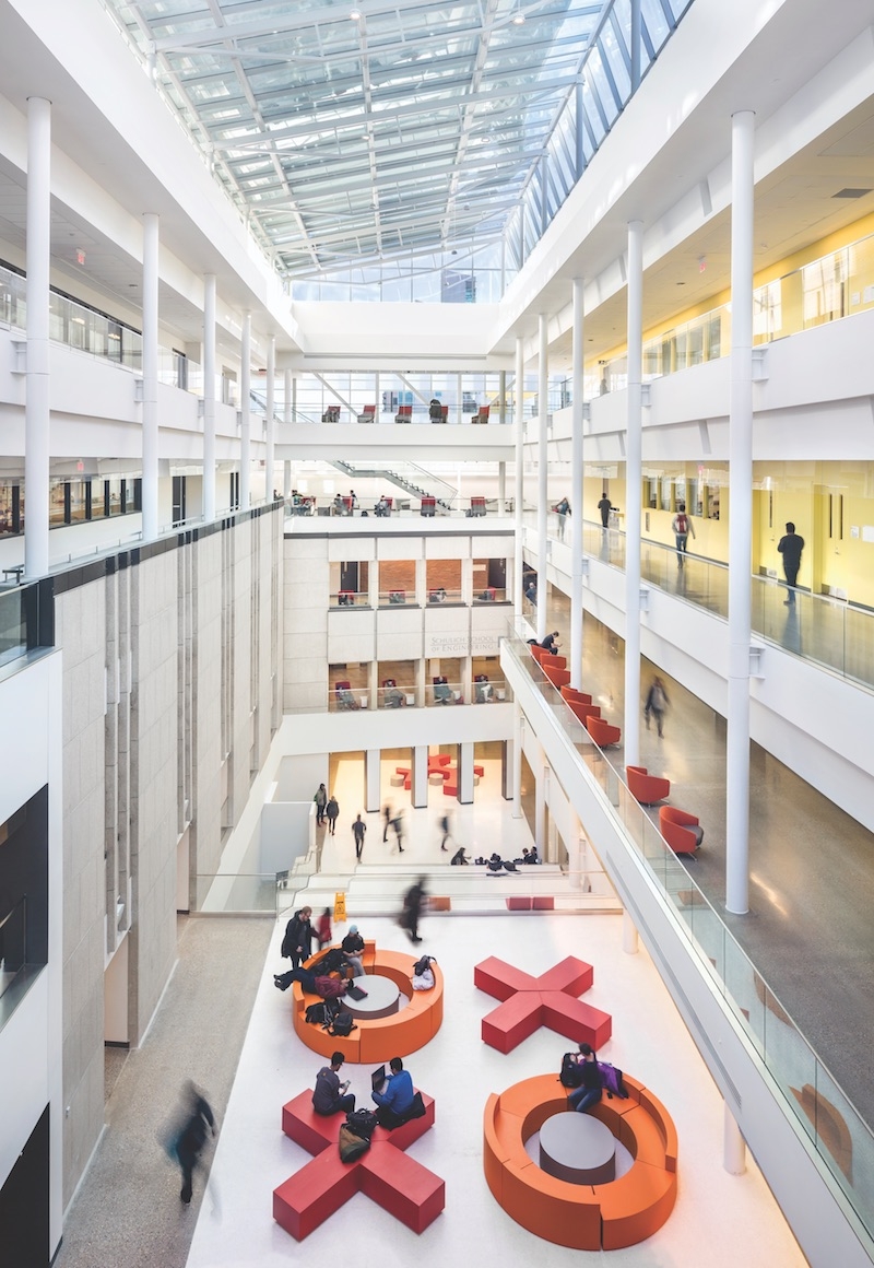 The light-filled, five-story atrium