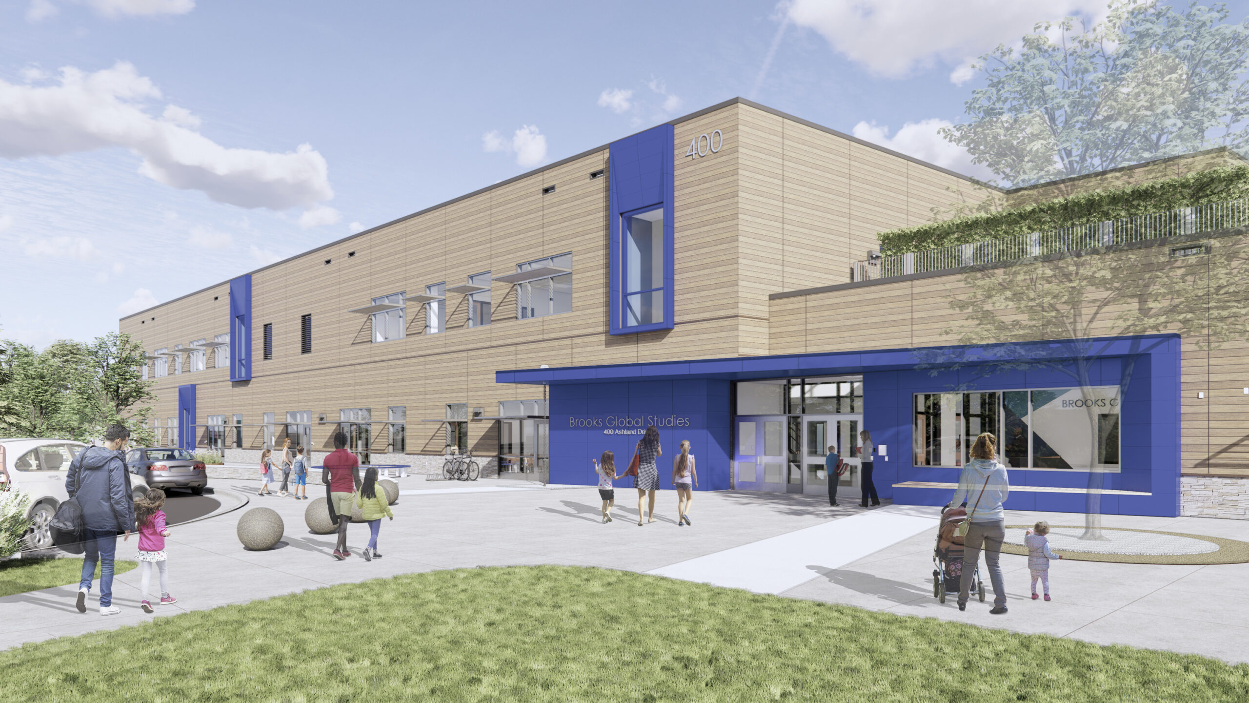 Rendering of K-12 magnet school exterior