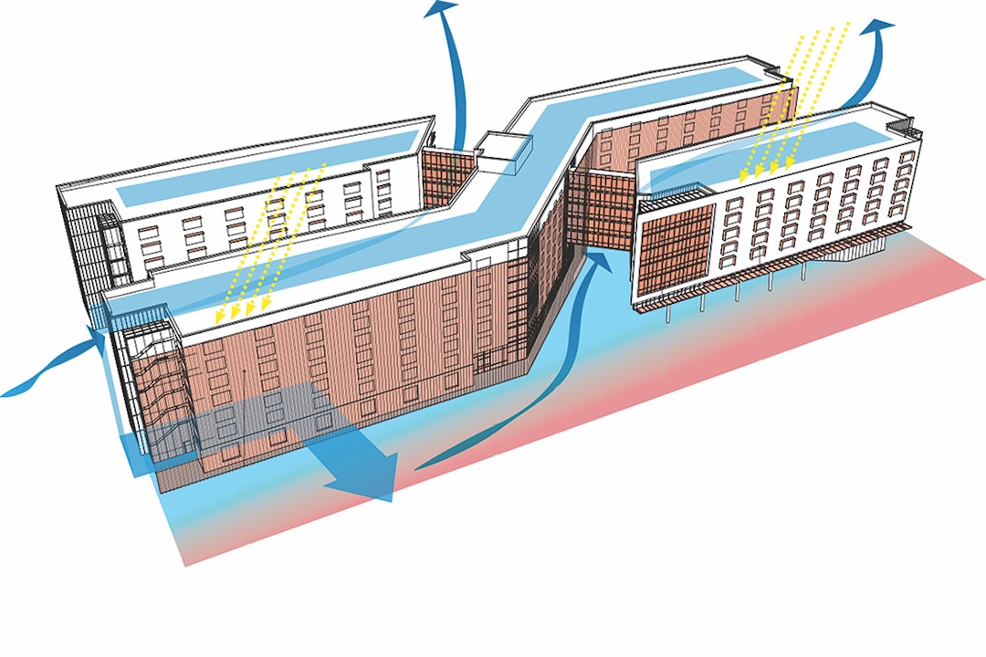 Schematic shows the shading devices employed at Tooker House.