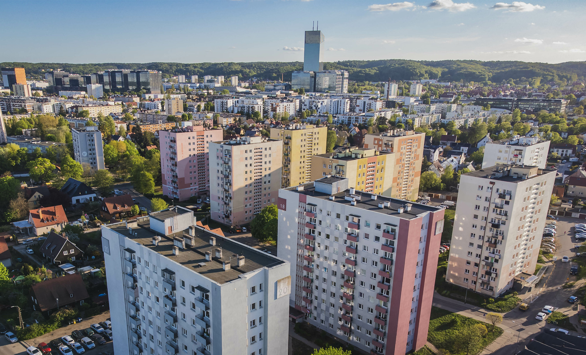 Blocks of flats in the Przymorze housing estate in Gdańsk. A warm spring day