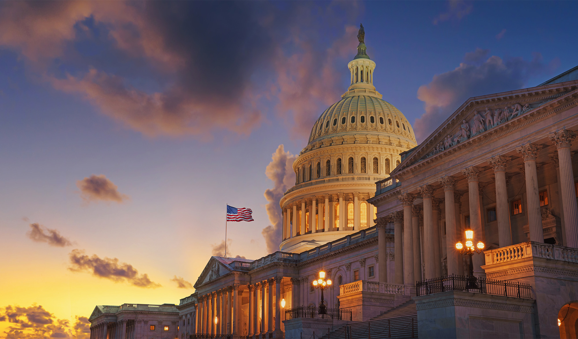 US Capitol building at sunset, Washington DC, USA.