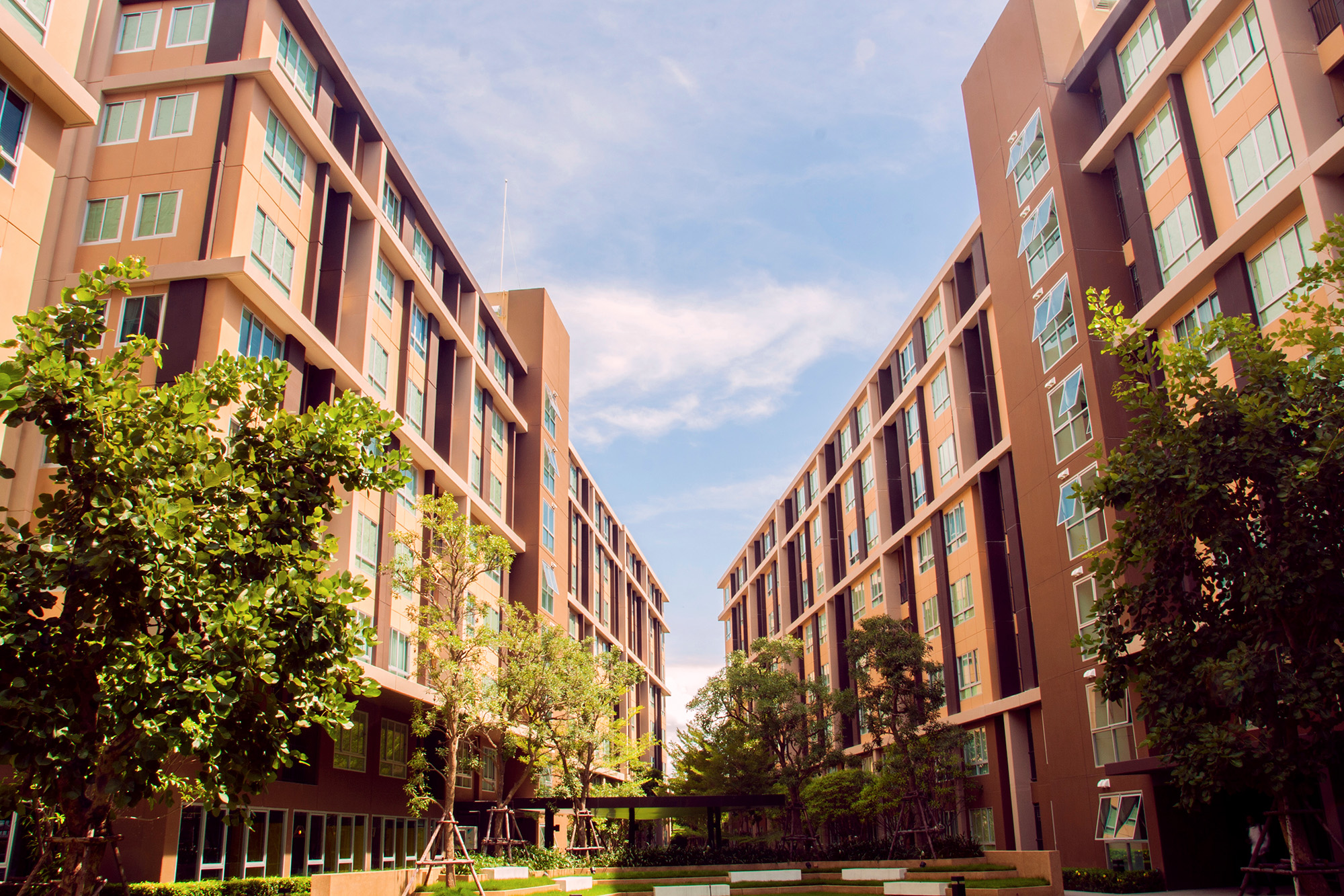 student housing resident building perspective landscape background