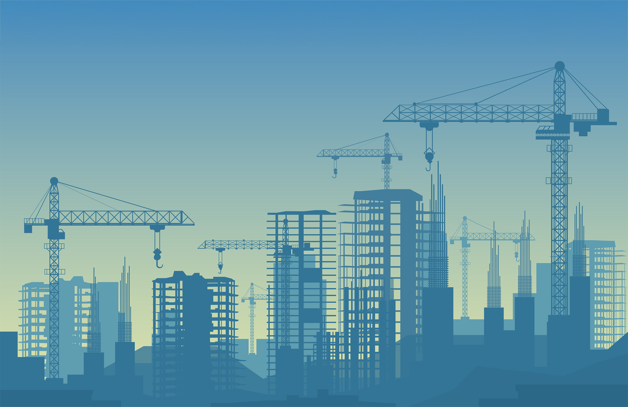 Banner illustration of buildings under construction in process