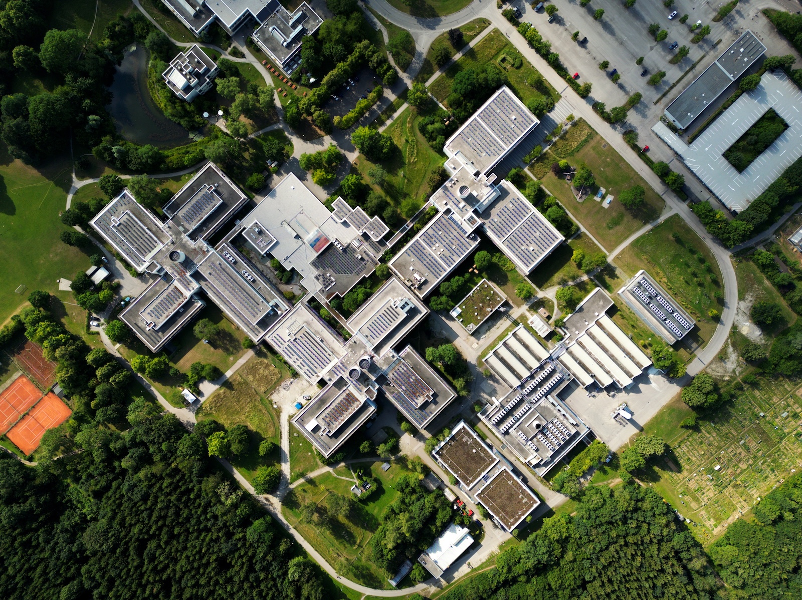 aerial photo of college campus