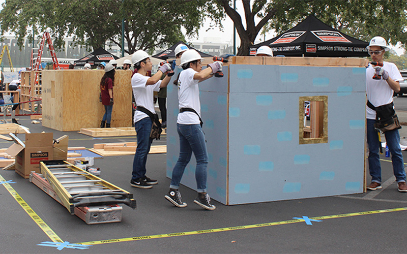 Teams assemble their structures at the Disneyland® Hotel in Anaheim, California