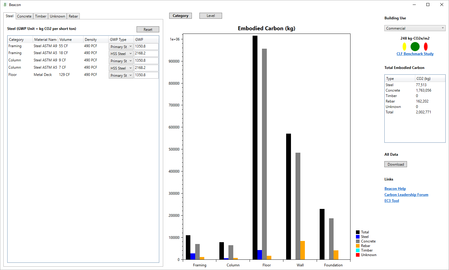 Beacon is a Revit plugin that generates a comprehensive data visualization of a project’s embodied carbon.