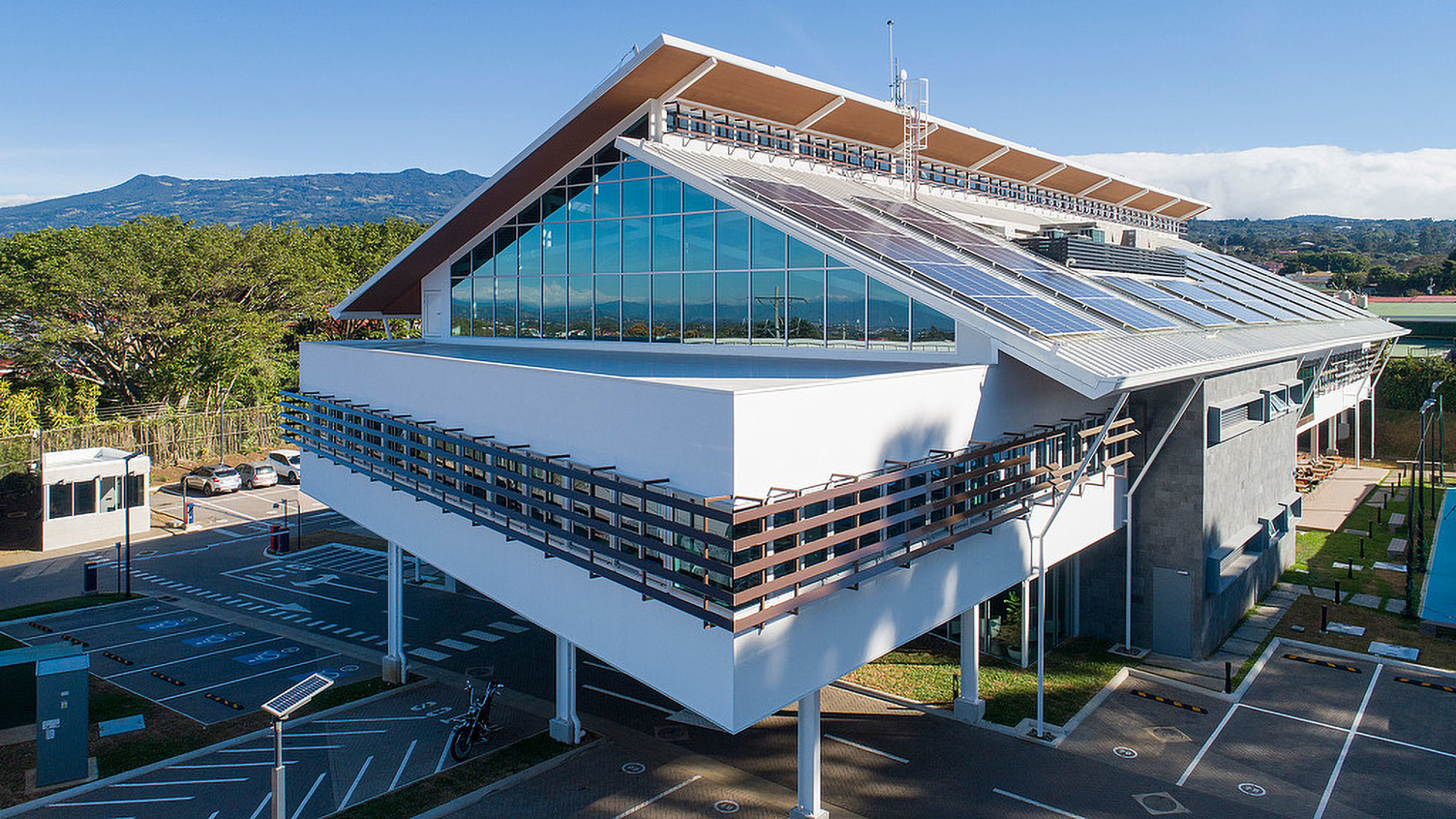 A building with glass windows