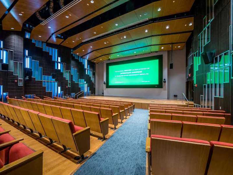 The presentation room at Montclair State University, from CannonDesign