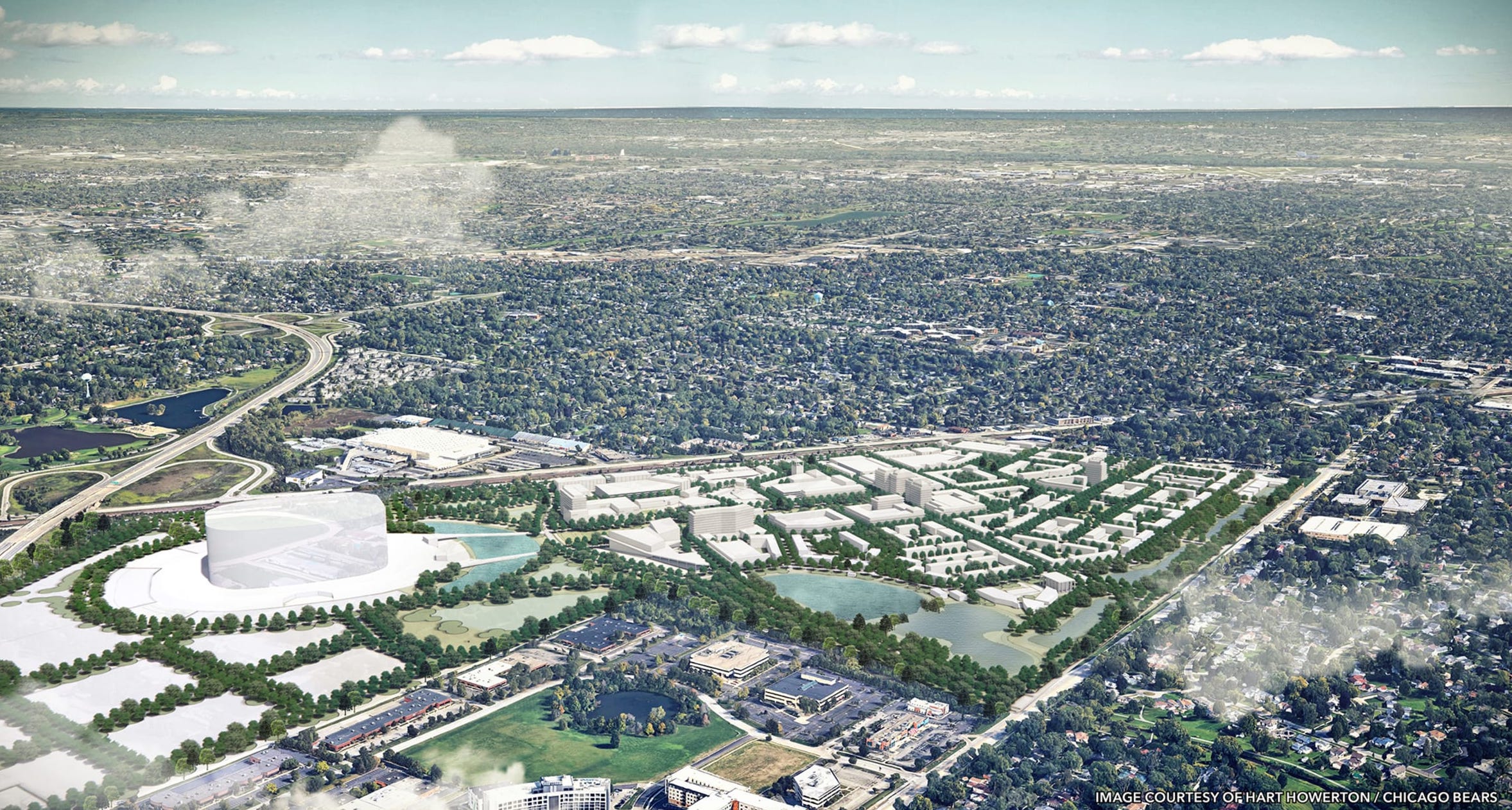 Chicago Bears unveil preliminary master plan for suburban stadium district rendering courtesy Hart Howerton and Chicago Bears