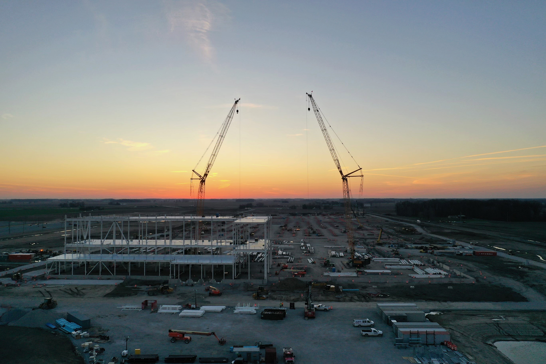 Cranes at night