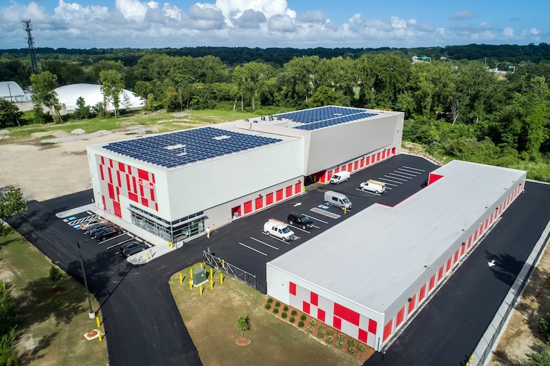 Aerial view of CubeSmart building with insulated metal panels