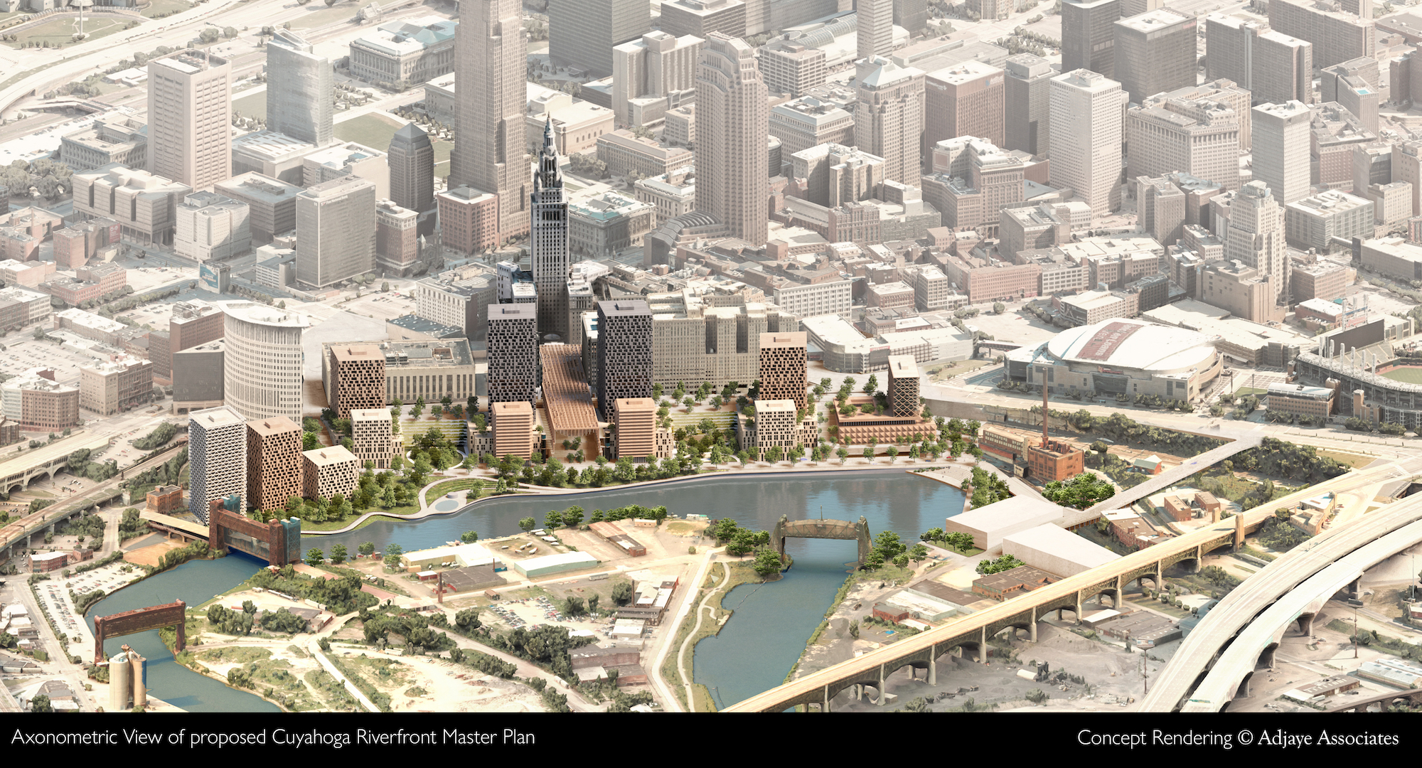 Cuyahoga Riverfront Master Plan Cleveland Rendering courtesy Adjaye Associates