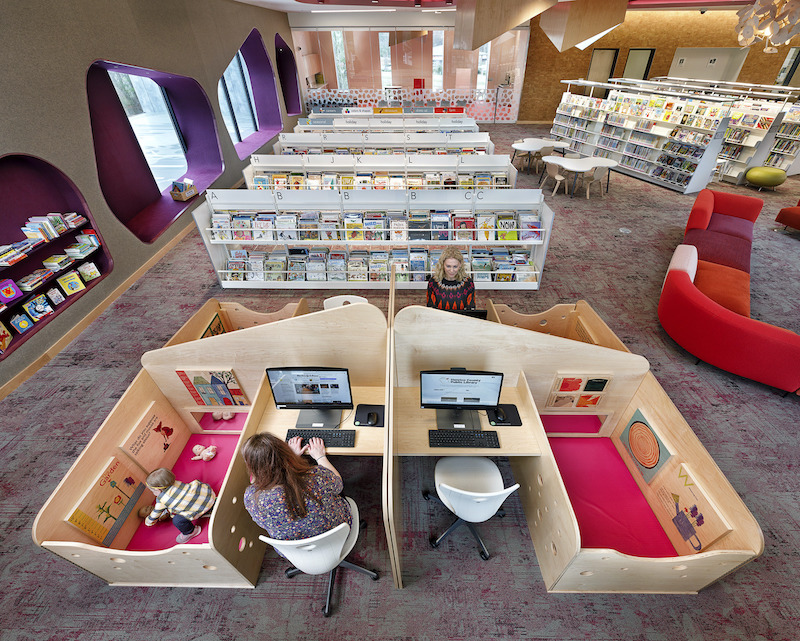 The four Fairfield work stations in the Fairfield Area Library