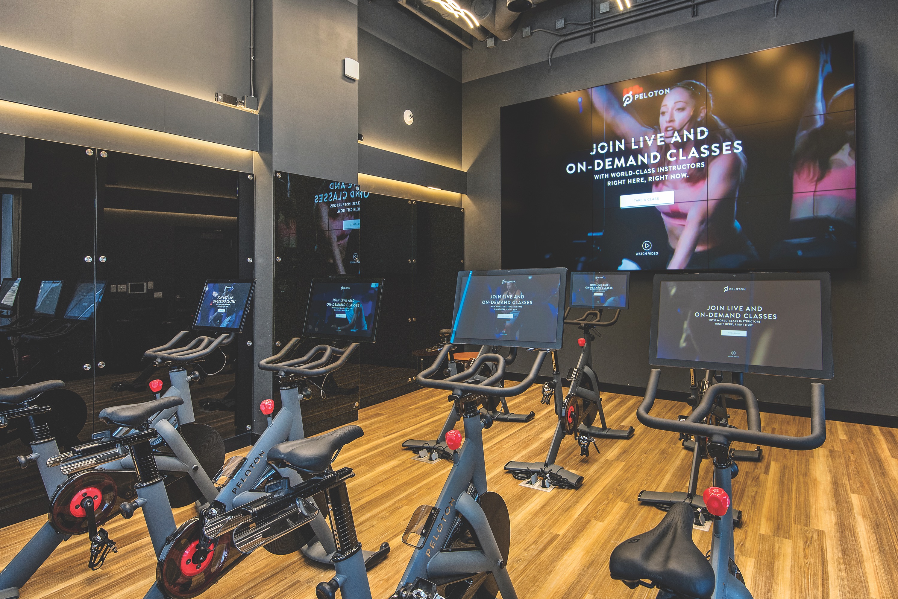 Peloton cycling studio at Spoke Apartments