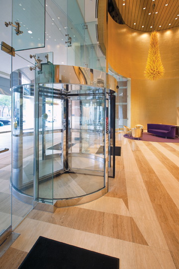 An automatic revolving door (DORMA 1000-A Series) installed at Detroits Greekto