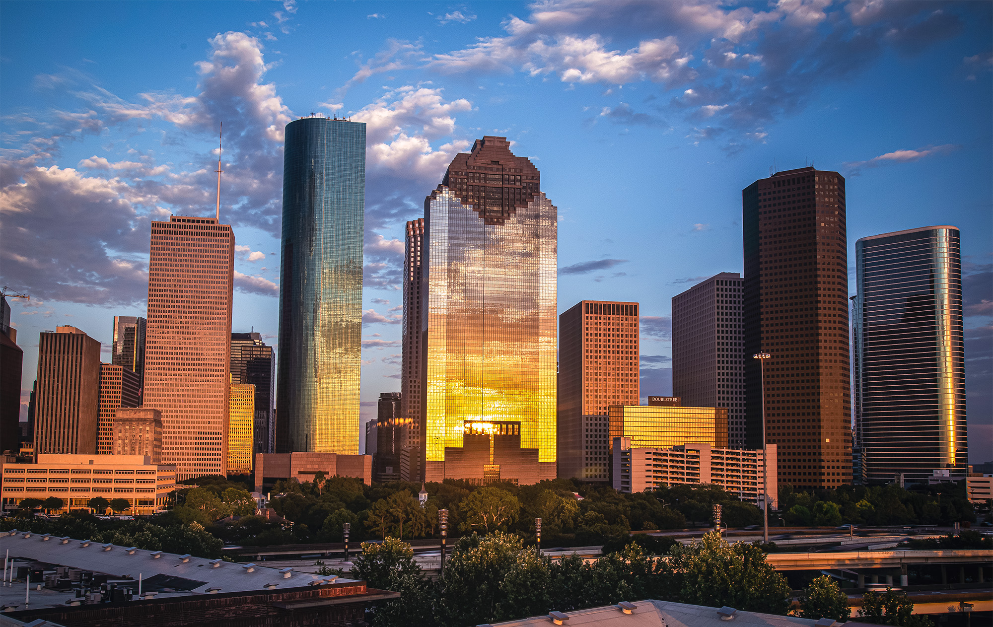 City skyline of Houston, Texas, at sunset