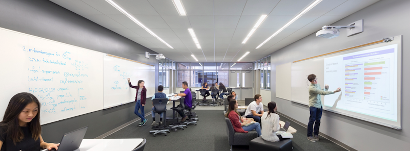 Students in a study/classroom space