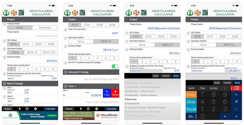 Heights & Areas Calculator, developed by the International Code Council, the American Wood Council, and WoodWorks