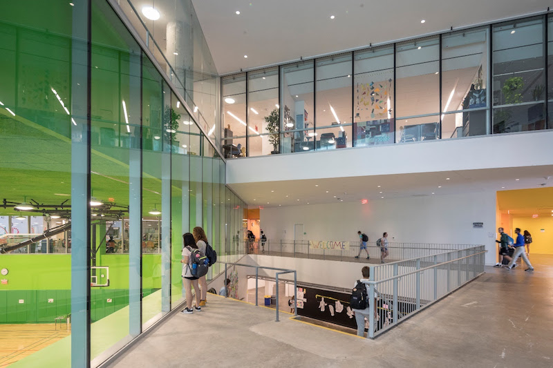 The Heights stairwell and gymnasium