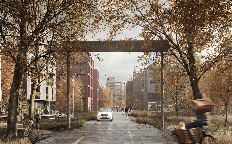 Henning Larsen all-timber neighborhood entrance