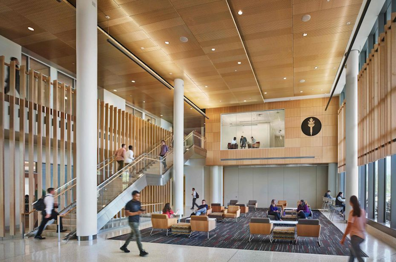 A lounge space in the Rohrer College of Business building