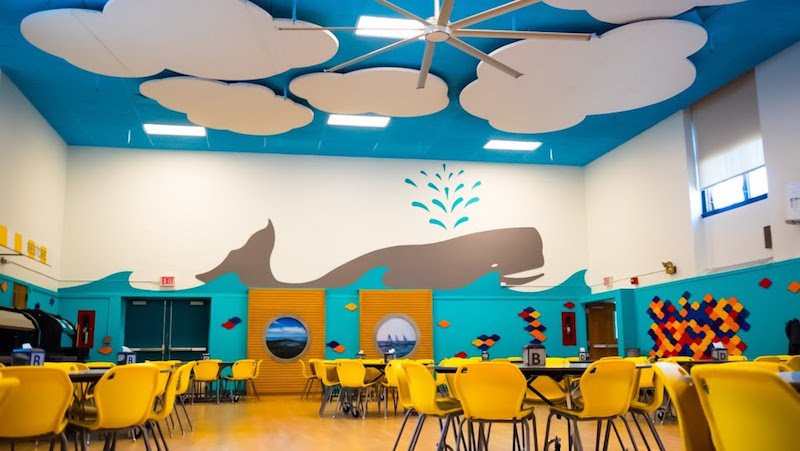 Kirei custom acoustic panels in a school lunch room