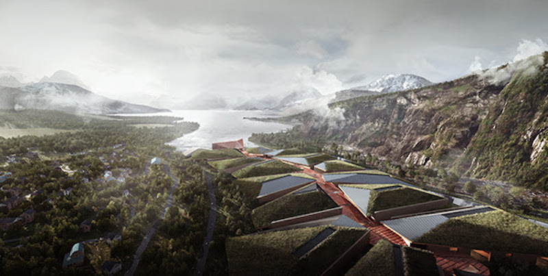 An aerial rendering of the Kolos data center in Ballangen