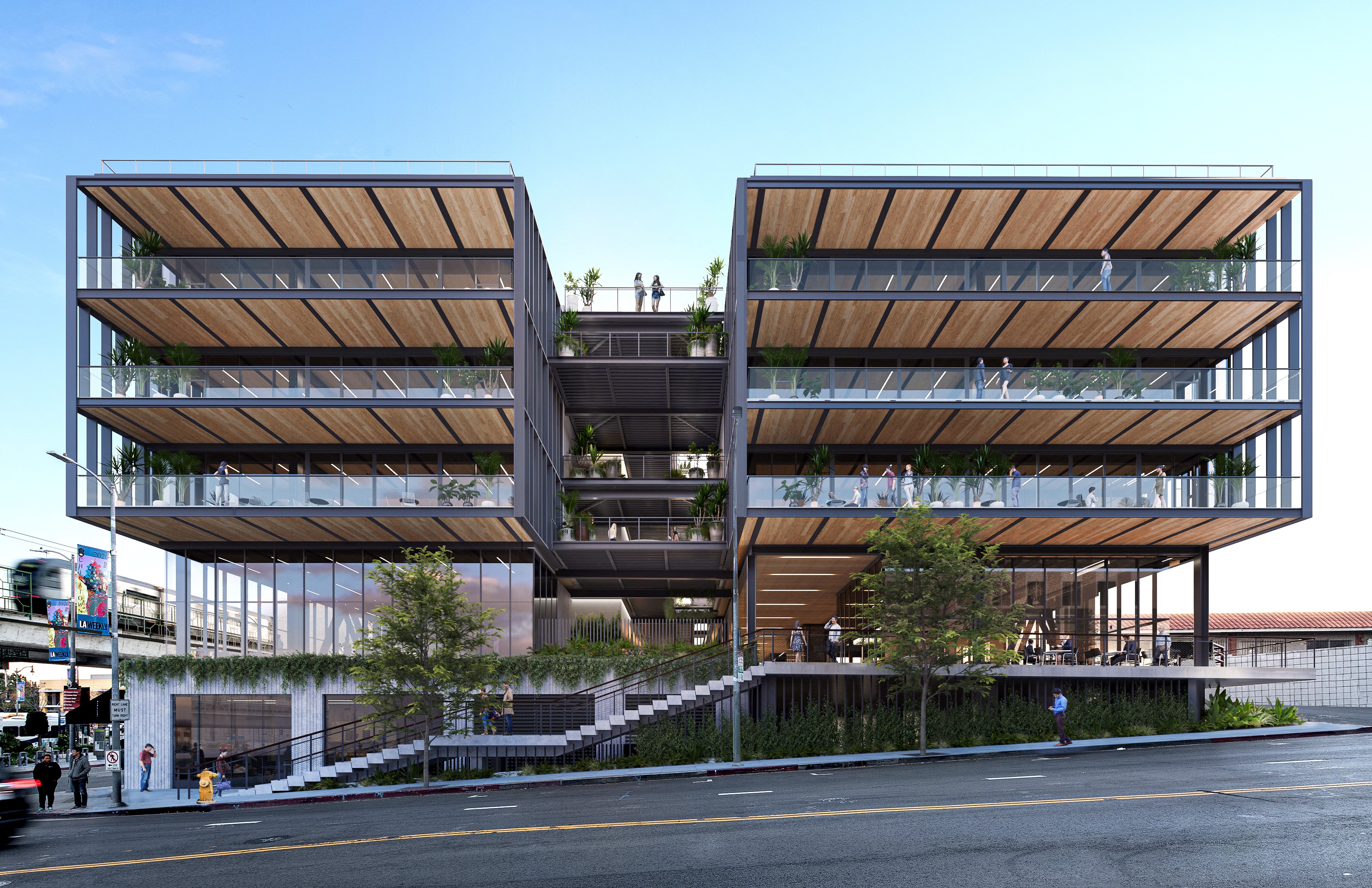 A five-story building in downtown Los Angeles is making extensive use of cross-laminated timber. Images: LEVER Architecture