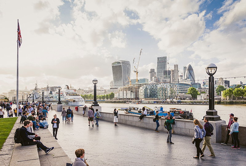 A newly developed waterfront space in London