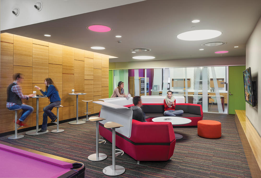 Students chill in a lounge at the Massachusetts College of Art and Design. The $