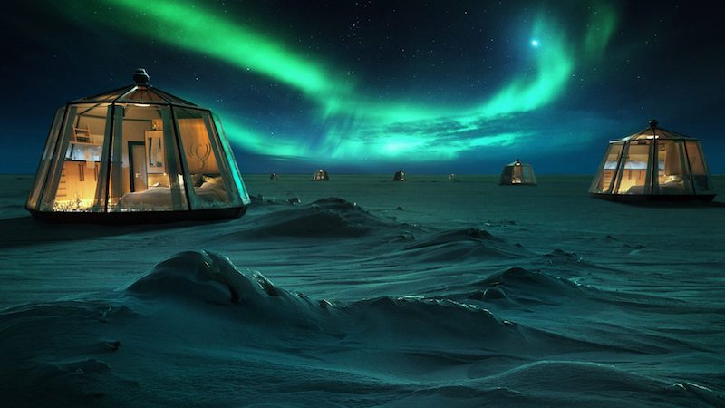 North pole igloo hotel and northern lights