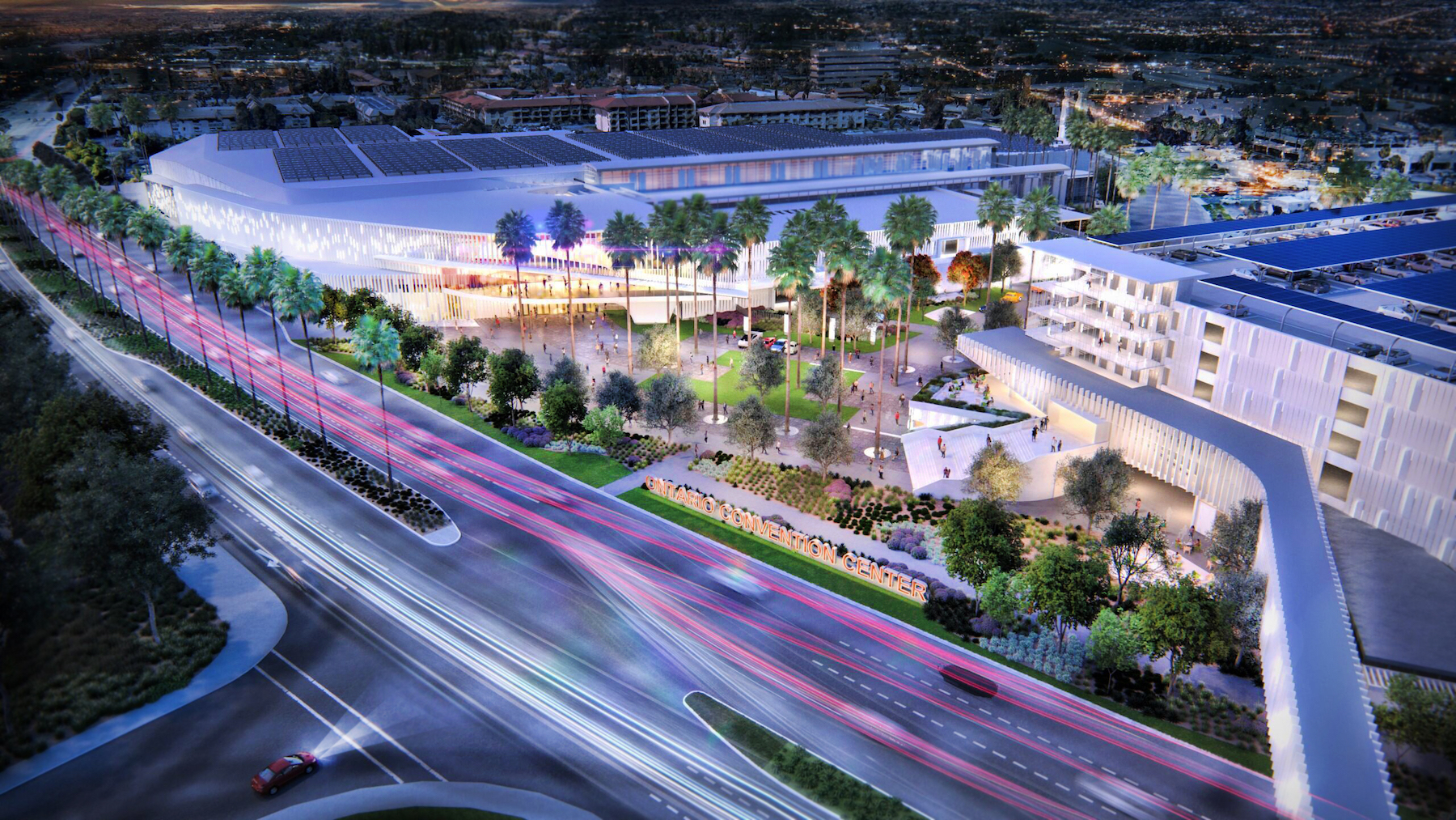 Aerial view of new convention center in Ontario, Calif. 