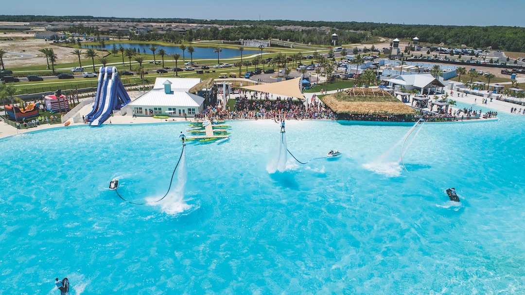 Water jet packs in a crystal lagoon