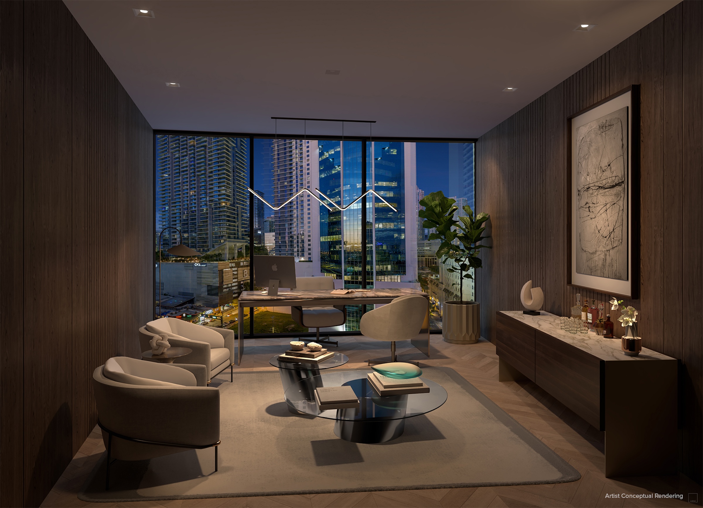 Miami's One Twenty Brickell Residences condo tower provides deeded office unit for every buyer. Rendering ARX Creative