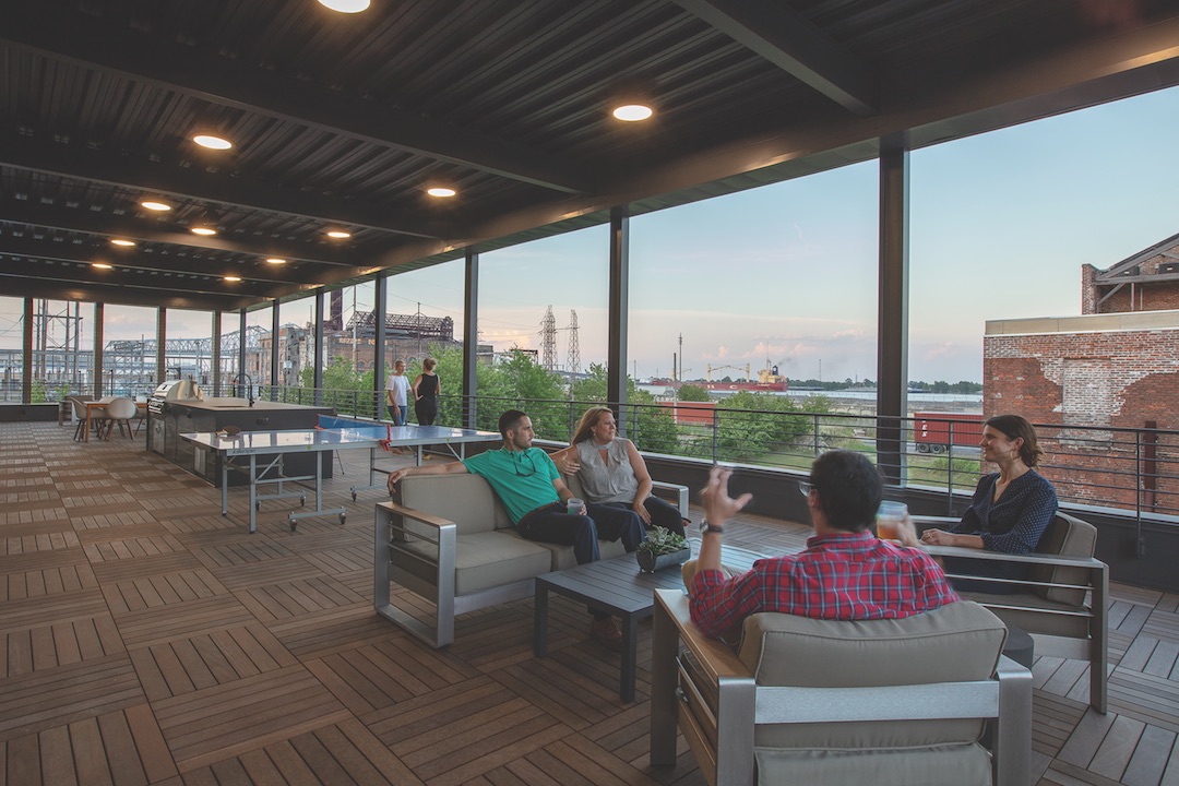 Employees on a patio