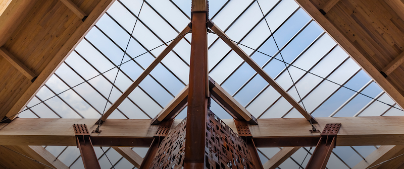 The transparent roof of the pavilion