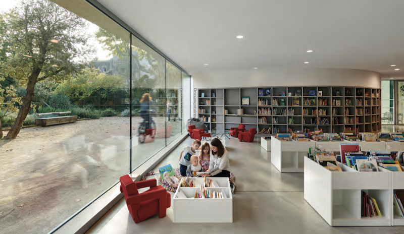 Pierre Bottero media library interior and glass facade