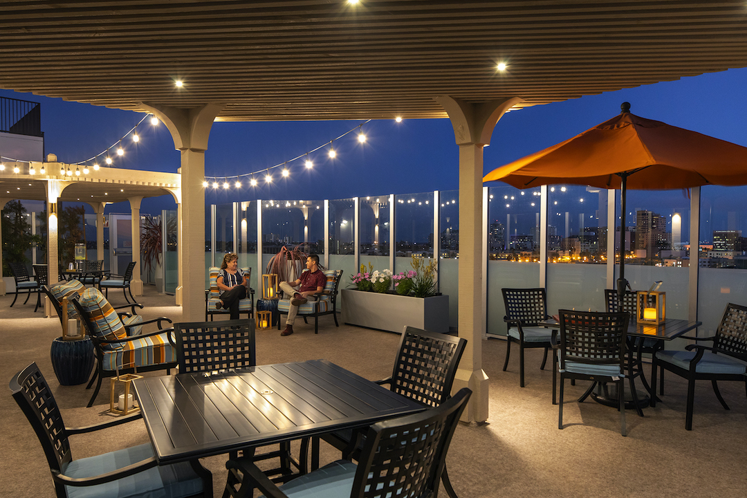 Amenities deck at Regency Palms. The restoration won an award at the 2020 NAHB International Builders' Show. Photo: Paul Durang