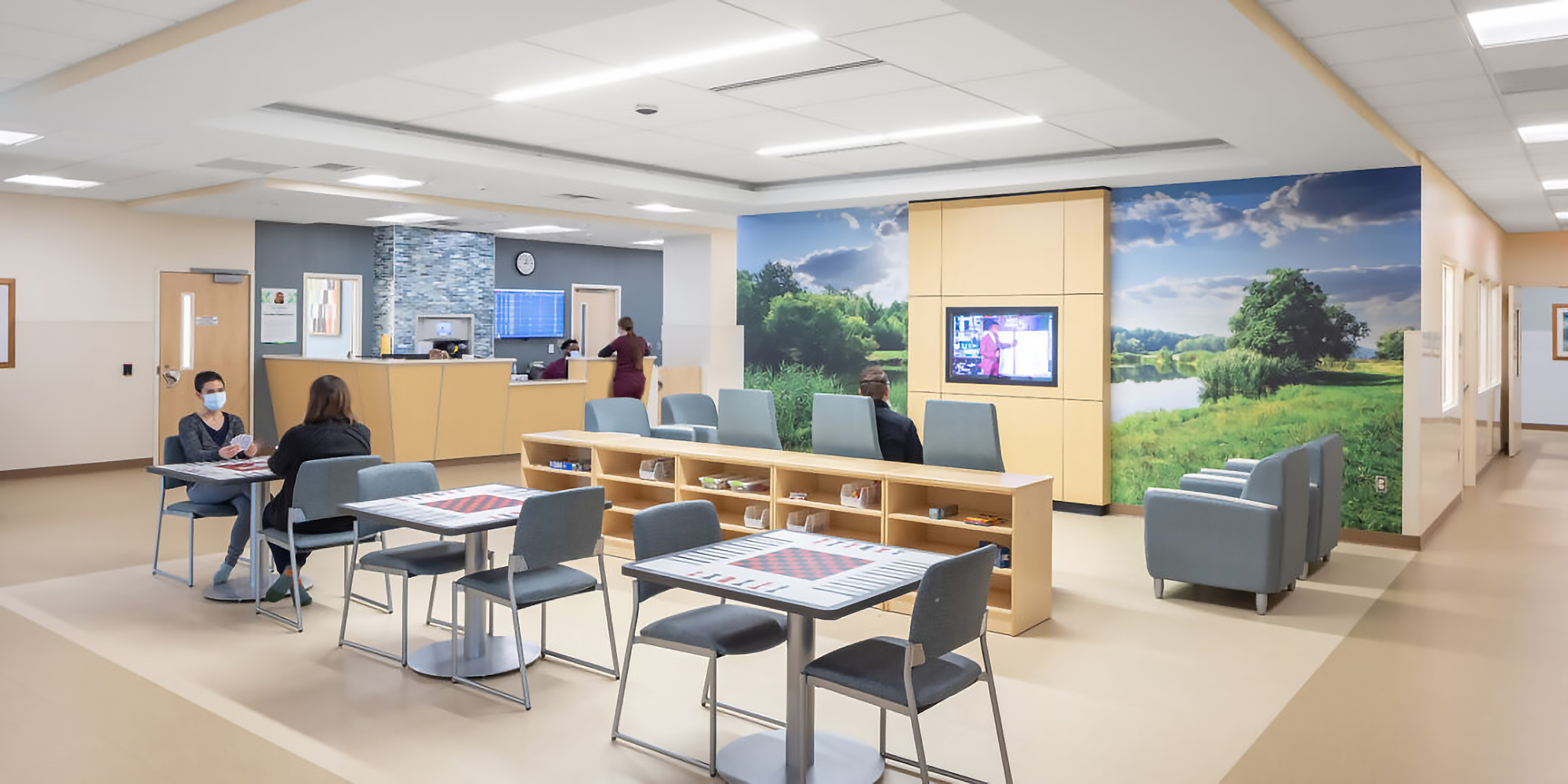 The main lobby of the Regions Inpatient Mental Health Center third floor features intentional design elements