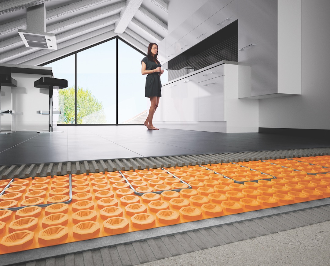 Woman viewing kitchen flooring products