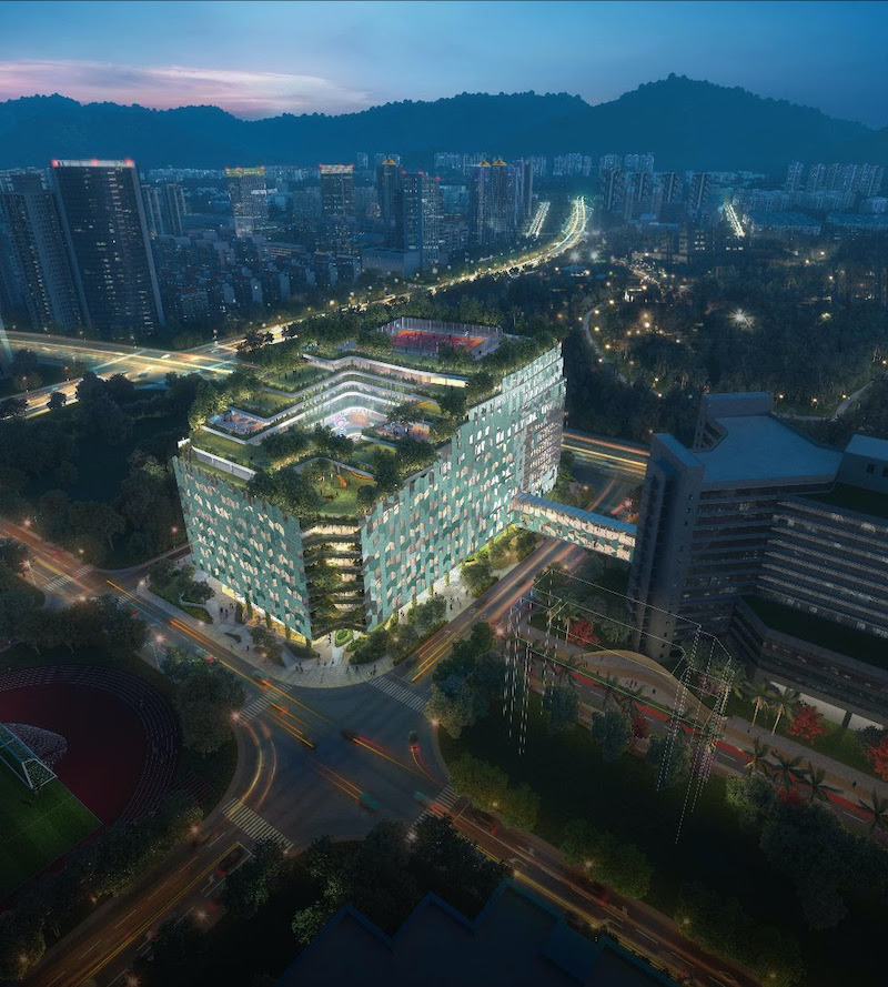 Shenzhen Children's Hospital aerial at night