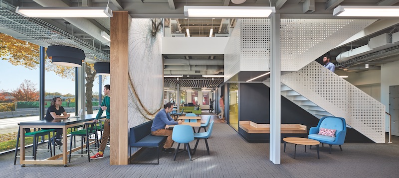 An interior collaboration space at the Pagiluca Harvard Life Lab