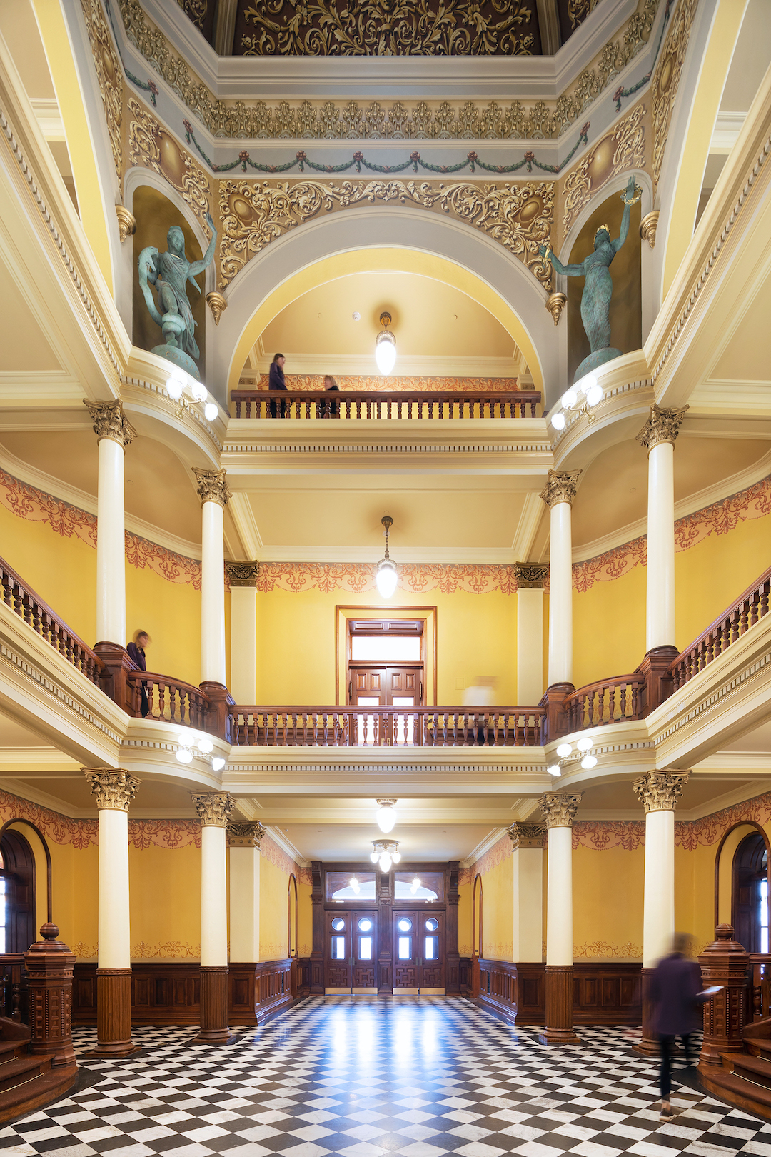 Capitol Rotunda in Wyoming Capitol with new statues in niches