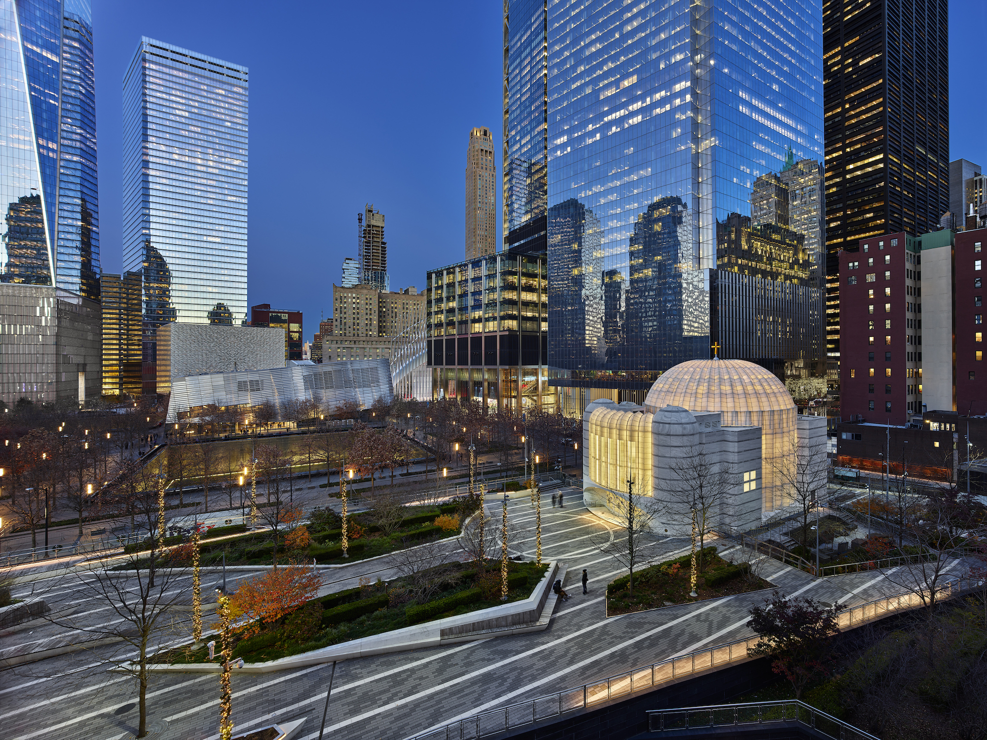 St. Nicholas Greek Orthodox Church and National Shrine and public plaza overlooking reflecting pools. Photo: © Alan Karchmer for Santiago Calatrava