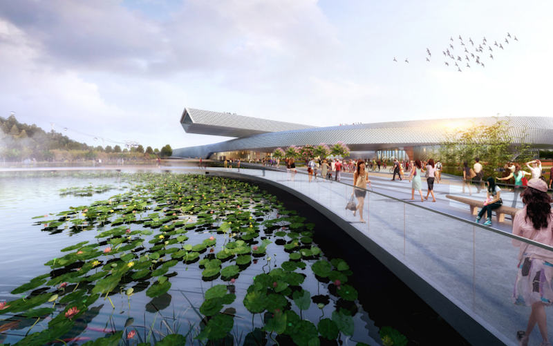 Lakefront path at the Suzhou Museum