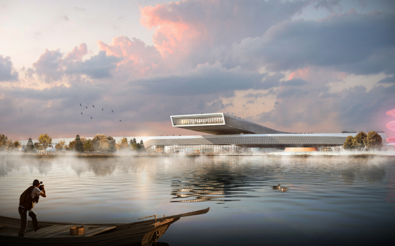 The Suzhou Museum as viewed from the water